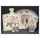 L - Portmeirion The Botanic Garden Ceramic Tableware Set with Pitcher, Platter, Salt & Pepper Shakers, and Cutting Board