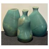 L - Set of 3 Vintage Teal Ceramic Vases