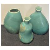 L - Set of 3 Vintage Teal Ceramic Vases