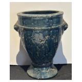 L - Aldik Lion Urn Vase with Blue Marble Glaze