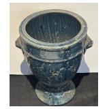 L - Aldik Lion Urn Vase with Blue Marble Glaze