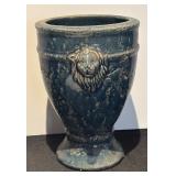 L - Aldik Lion Urn Vase with Blue Marble Glaze