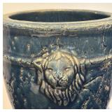L - Aldik Lion Urn Vase with Blue Marble Glaze