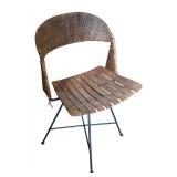 K - Vintage Chair with Wood Slat Seat and Woven Backrest