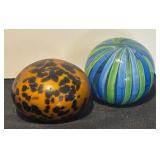K - Set of 2 Glass Paperweights with Animal Print and Striped Design