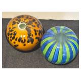 K - Set of 2 Glass Paperweights with Animal Print and Striped Design