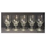 Set of 5 Clear Glass Goblet Stemware