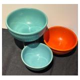 L - Set of 3 Vintage Ribbed Nesting Bowls Turquoise and Orange