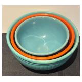 L - Set of 3 Vintage Ribbed Nesting Bowls Turquoise and Orange