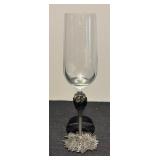 L - Pair of Baker Art Foundry Champagne Flutes with Decorative Pewter Stems