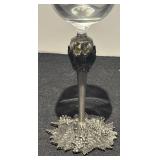 L - Pair of Baker Art Foundry Champagne Flutes with Decorative Pewter Stems