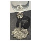 L - Pair of Baker Art Foundry Champagne Flutes with Decorative Pewter Stems