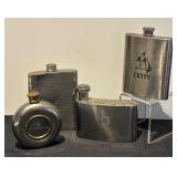 K - Set of 4 Vintage Metal Flasks including Cutty and Courvoisier