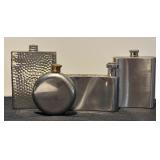 K - Set of 4 Vintage Metal Flasks including Cutty and Courvoisier