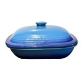 K - Blue Enameled Covered Casserole Dish