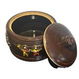 K - Vintage Red Wing Pottery Dancing Peasants Bowl with Lid
