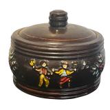 K - Vintage Red Wing Pottery Dancing Peasants Bowl with Lid