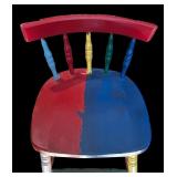 K - Vintage Multicolor Painted Wooden Bar Stool