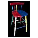 K - Vintage Multicolor Painted Wooden Bar Stool