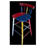 K - Vintage Multicolor Painted Wooden Bar Stool