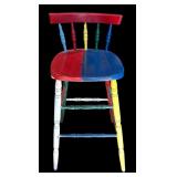 K - Vintage Multicolor Painted Wooden Bar Stool