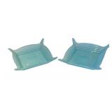 K - Set of Two Blue Square Glass Bowls