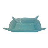 K - Set of Two Blue Square Glass Bowls