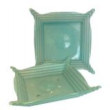 K - Set of Two Blue Square Glass Bowls