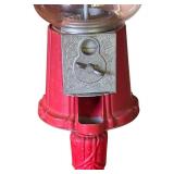 LR - Vintage Red Cast Iron Gumball Machine