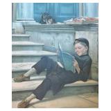 LR -  Boy Reading on Steps Print by Catherine Amyot