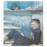 LR -  Boy Reading on Steps Print by Catherine Amyot