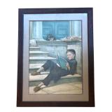 LR -  Boy Reading on Steps Print by Catherine Amyot