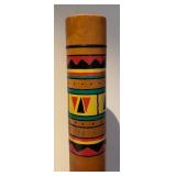 LR - Vintage Wooden Rain Stick with Painted Geometric Designs