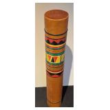 LR - Vintage Wooden Rain Stick with Painted Geometric Designs
