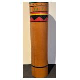 LR - Vintage Wooden Rain Stick with Painted Geometric Designs