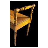 LR - Vintage Wooden Bench with Caned Seat and Turned Arms