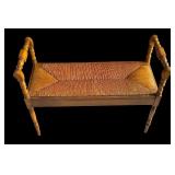 LR - Vintage Wooden Bench with Caned Seat and Turned Arms
