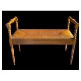LR - Vintage Wooden Bench with Caned Seat and Turned Arms