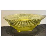 K - Vintage Yellow Ribbed Glass Bowl
