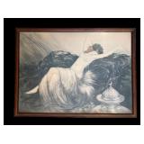 U - Framed Louis Icart Print Titled "Idleness"