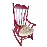 U - Vintage Red Wooden Rocking Chair with Cushioned Seat