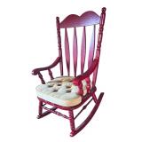 U - Vintage Red Wooden Rocking Chair with Cushioned Seat