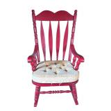 U - Vintage Red Wooden Rocking Chair with Cushioned Seat