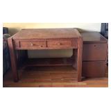 U - Wooden Desk and File Cabinet