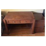 U - Wooden Desk and File Cabinet