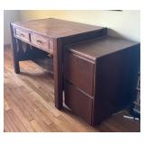U - Wooden Desk and File Cabinet