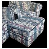 U - Pair of Vintage Simmons Oversized Armchairs with Ottoman