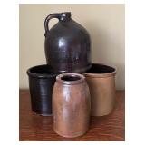 U - Set of 4 Vintage Stoneware Crocks and Jug Assortment