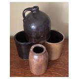 U - Set of 4 Vintage Stoneware Crocks and Jug Assortment