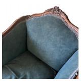 U - Vintage Carved Wood Chair with Green Upholstery